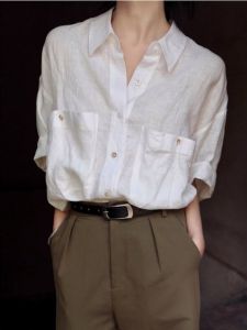 V.C.I | Intelligent French Style White Linen Cotton Short Sleeve Shirt for Summer Loose Fit