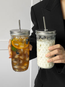 American Style Ins Mason Glass Jar Cold Drink Juice Cold Brew Hand-Poured Coffee Cup Straw Cup Fruit Salad Jar with Lid