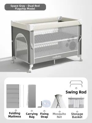 COOLBABY | Adjustable Height Mobile Wipeable Baby Bed with Changing Table