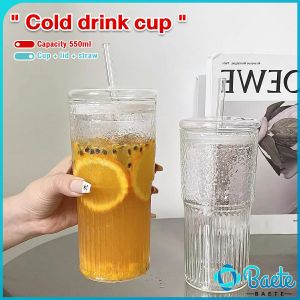 Baete 550ml Glass Water Cup with Straw and Lid Creative Juice Milk Tea Coffee Cold Drink Mug