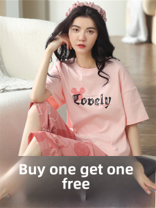 Summer Short Sleeve Womens Sleepwear Cotton Pure Seven Pants Home Clothes Set Can Be Worn outside Two-Piece Set Sweet Style