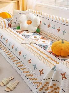 ผ้าคลุมโซฟาแบบผ้าฝ้ายลินิน ผ้าคลุมโซฟาแบบหนึ่งชิ้น ผ้าคลุมโซฟาแบบครอบคลุมทั้งตัว ผ้าคลุมหมอนรองพิง ใช้ได้ตลอดปี สำหรับทุกฤดูกาล