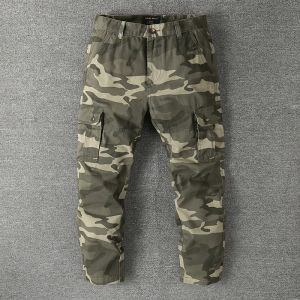 Classic Mens Camouflage Straight Leg Cotton Workwear Pants Multiple Pockets Comfortable Breathable Long Casual Trousers