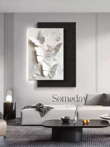 Black and White Butterfly Living Room Entrance Decorative Painting Fancy Three-Dimensional Sandstone Wall Painting Lamp Minimalist Sofa Wall Painting