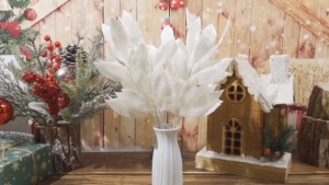 5‑Pcs 33cm Artificial Glitter Christmas Leaves Xmas Hanging Ornament DIY Decor for Christmas Tree Wreath and Garland Home Party Decors