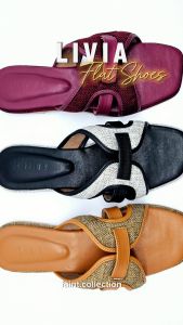 LIVIA Sandal Wanita Teplek/Flat Shoes By FAINT - Warna HitamTanBurgundy