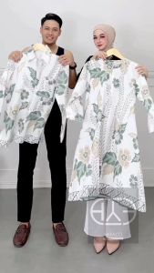 Dhanti Batik Couple Wanita Pria Lengan Panjang Bunga Hijau M-L-XL-2XL-3XL-5XL