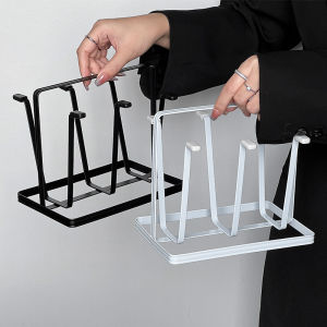 Simple Home High Aesthetic Value Black And White Iron Art Cup Holder Wooden Handle Storage Rack Water Cup Draining Rack