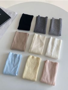 Sweet Girl Pink Candy Color Knitted Sock Covers Stripe Pattern Warm Home Clothes Womens Mid-Calf Socks Thickened Autumn Stockings