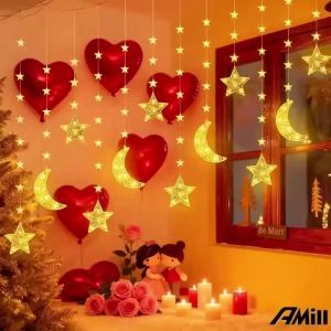 1PC 3.5M LED Năng Lượng Mặt Trời Ngôi Sao & Mặt Trăng Dây Đèn Ngoài Trời Cổ Tích Đèn Sân Vườn Nhà Eid Phòng Ngủ Đảng Ramadan Trang Trí