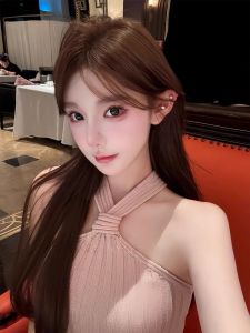 Áo Vest Không Tay Ngắn Dệt Kim Cổ Treo Màu Hồng Cho Nữ Mùa Hè Ngoài Trời Cao Cấp Thanh Lịch Phong Cách Ngọt Ngào Ôm Vừa Vặn