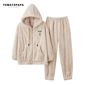 TOMATOPAPA | Flannel Hooded Zipped Fleece Pajama Set