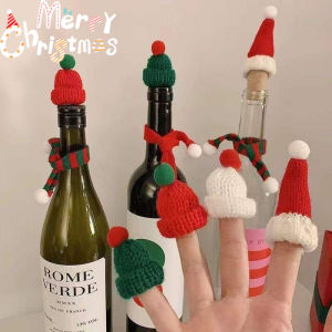 Christmas Wine Bottle Knitted Scarf Decor Santa Hat Mini Bottle Cover Wool Ornament DIY Craft Holiday Project