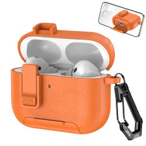 Leather Skin Texture Case For AirPods Pro 3 2025 TPU Cover With Phone Stand For AirPods Pro 3 3rd Pro3 Cases Funda With Hook