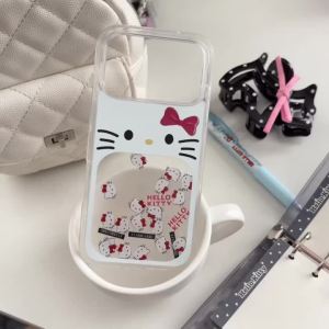 Sanrio | Korea INS Cartoon Quicksand Slider Bow Hello Kitty Case For iphone 17 16 15 14 Pro Max 13 Shockproof Protective Clear Cover