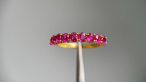 Burma Unheated Ruby Ring in 18k gold (Ruby Half Eternity Ring)