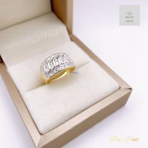 แหวนเพชรแถวเรียงสองแถวแบบตาม้าล้อมเพชรบนล่าง ขนาดฟรีไซส์ปรับขนาดได้ที่ท้องแหวน