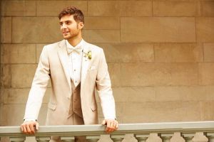 Khaki Men Suits Slim Fit 3 Piece Single Breasted Suit Jacket for Prom Party Business(Blazer+Vest+Pants)Wedding Suits for Men
