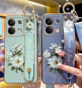 เคสซิลิโคนป้องกันเต็มจอสำหรับ Xiaomi Redmi Note 13 pro พร้อมสายรัดข้อมือและห้อยโทรศัพท์แบบนุ่ม เคสโทรศัพท์มือถือ 5G