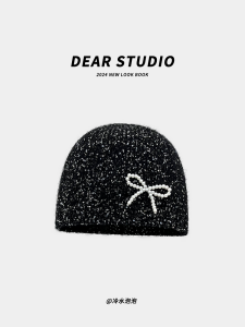 Elegant Ins Style Womens Hat with Sequins and Butterfly Knot Versatile Dome Shape Hat for Shopping Spring Fall Winter