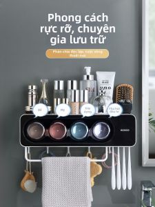 ecoco | No-drill Wall-mounted Toothbrush Holder Mouthwash Cup Tooth Tool Storage Set