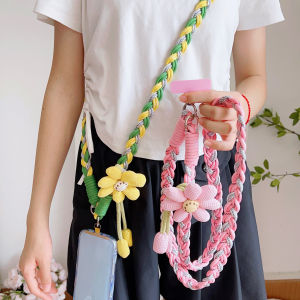 สายคล้องโทรศัพท์มือถือแบบถักมือ สายคล้องยาวแบบสะพายข้าง จี้ดอกทานตะวันสุดเก๋ สายคล้องหนาพิเศษ