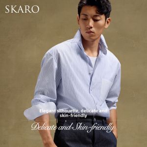 Loose Fit Light Blue Striped Cotton Casual Business Shirt