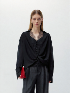 Tie Front V-Neck Long Sleeve Blouse