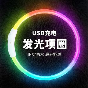 Glowing Dog Leash Nighttime Large Small Dogs Pet Neck Circle Anti-Lost with Light Charging Pet Supplies Cat Dog Outing Gear