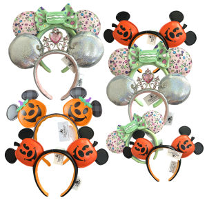 New Disney ฟักทอง Mickey Minnie แถบคาดศีรษะผู้ใหญ่/เด็ก Disneyland PU หนังหูผู้หญิงคริสต์มาสของขวัญ