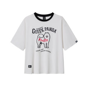 Loose Fit Casual Cotton T-Shirt Geeka Panda plus Size round Neck Cartoon Print Comfortable Breathable Summer Mens Top