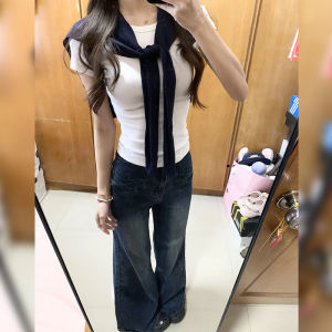 BINKAFENNY | White Short Sleeve T-Shirt Womens Summer Slim Fit Unique Beautiful Versatile Top Shoulder Width Regular Round Neck Casual Style