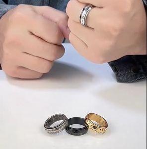 Kemstone Rotatable Rings Stainless Steel Mens Viking Relieve Stress Anxiety Ring Silver Gold Plated Black Jewelry