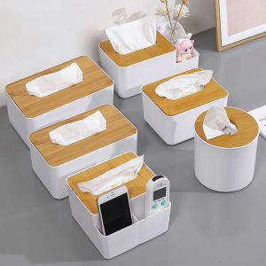【Hibeautylife】Plastic Tissue Box Wood Grain Lid Square Napkin Holder Container Wet Tissue Paper Dispenser Case Modern Home Car Organizer
