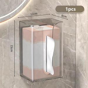 [E] Plastic Wall Mounted Tissue Box Self-adhesive Punch Free  Upside Down Space-saving Napkin Container Bathroom