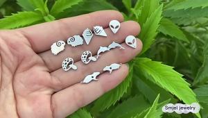 SMJEL Multiple Animal Earrings Women Cute Dog Paw Stainless Steel Stud Earring Triangle Flower Deer Earings Jewlery Pendientes