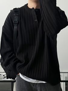 DAVID&ME | Black Henry Collar Knitted Sweater