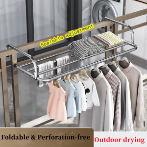 【Malaysia Stock Ready】80cm Stainless Steel Foldable Towel Balcony Hostel Laundry Cloth Drying Indoor Outdoor Clothes Hanger Shelf Rack Rak Baju Balkoni