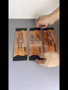 Mens and Womens Restroom Signs Male and Female Restroom Indicators Acrylic Colors: Wood Grain and Matte Black Suitable for Offices Businesses and Restaurants Restroom Signs with Strong Self-Adh