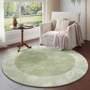Antique Green Retro Floral Easy Clean Circular Rug