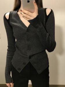 HUOLISI | Off-shoulder V-neck Knitted Sweater
