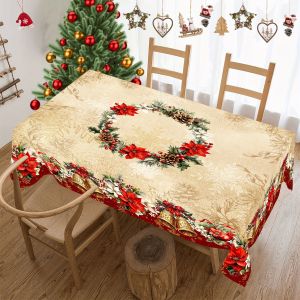Vintage Christmas Tablecloth Red Flower Bell Merry Christmas Decoration for Home 2025 Winter Holiday Navidad Dinning Table Decor