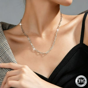 45-60cm Multi Size Thin Paperclip Bare Chain 316L Stainless Steel Silver Minimalist Rectangular Link Blank Necklace For Pendant
