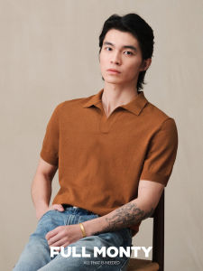 Knitted V-neck Mens Casual T-shirt