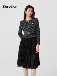 Koradior | Stylish Patchwork Pleated Dress for Women Elegant and Slim
