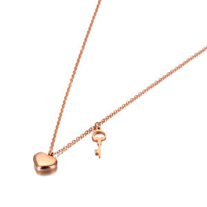 Lokaer Stainless Steel Love Heart & Key Pendant Necklaces Real Gold Plated Chain Choker Necklace For Women Waterproof N20058