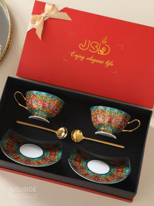 Jusunde Bohemian Vintage Gold Trimmed Nordic Porcelain Coffee Cup British Afternoon Tea Cup Ceramic Flower Tea Cup Handmade