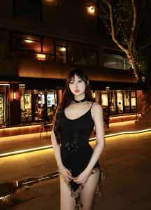 PANDASIX Gold Sparkling Original Tech Feel Skirt Birthday Tie Waist Open Split Dress High Waist Cotton Short V-neck H-type