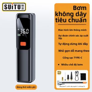 Máy Bơm Lốp Ô Tô Không Dây Di Động có Đồng Hồ Đo Áp Suất