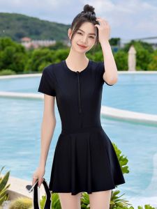 Womens Two-Piece Swimsuit High Waist Briefs Thermal Spring Bathing Large Size plus Size Comfortable Nylon round Neckline